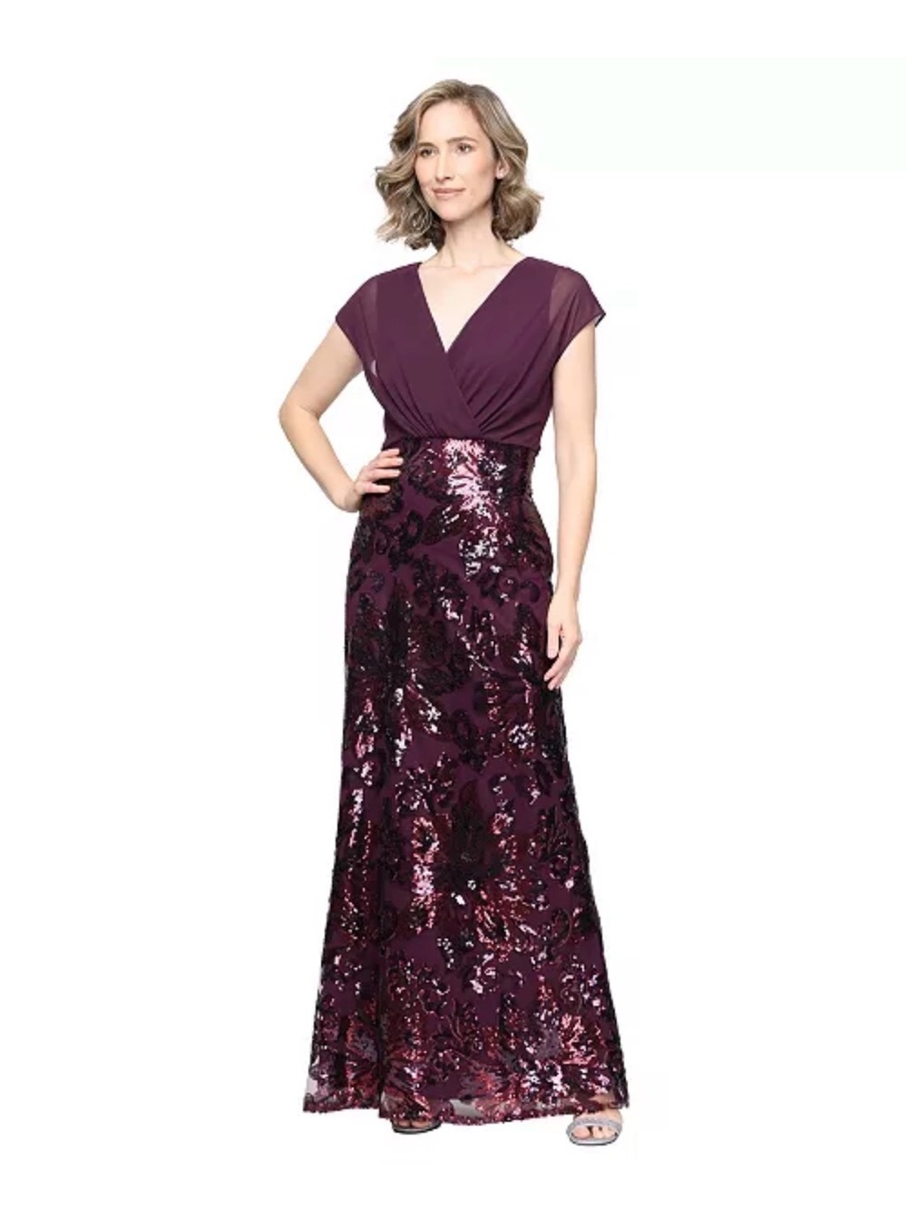 Macy’s SLNY Plum Purple Sequin Floral Formal Evening Gown Dress Size 8